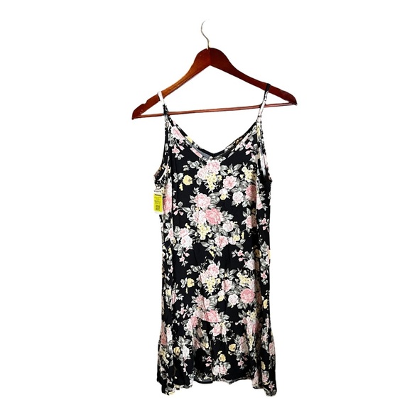 Wallflower Floral Slip Mini Dress | Adjustable Strap V-Neck Ruffle Hem Rayon NWT - Picture 6 of 14